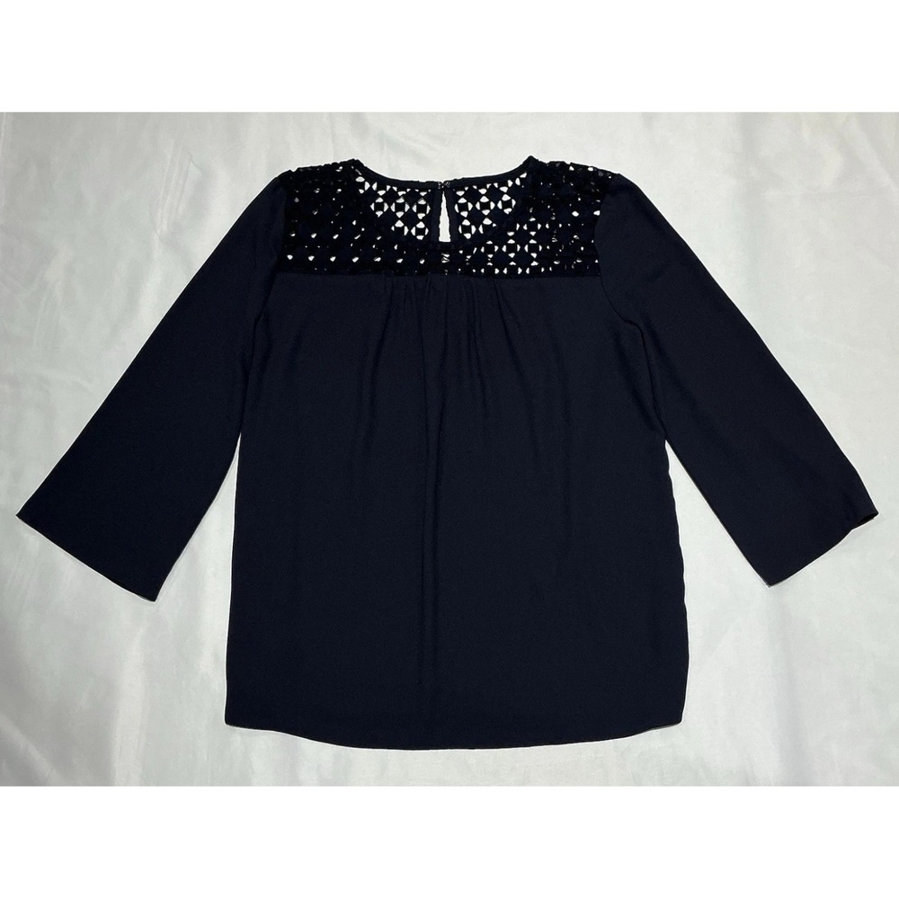 Ann Taylor Blouse Womens XS Blue 3/4 Sleeve Lace Peekabo